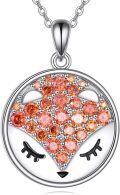 wholesale 925 Sterling Silver Orange Crystal Fox Face Pendant Necklace for Women-0-0