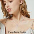 wholesale 925 Sterling Silver Diamond Cross Necklace with April Birthstone – Elegant Heart Pendant for Women-0-1