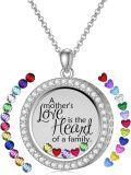 wholesale S925 Sterling Silver & Birthstone Round Mother Floating Locket Necklace - Adjustable Chain, Gift for Mom, Heartfelt Message, DIY Charm-0-0