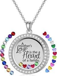 wholesale S925 Sterling Silver & Birthstone Round Mother Floating Locket Necklace - Adjustable Chain, Gift for Mom, Heartfelt Message, DIY Charm-J-Round mother locket