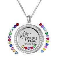 wholesale S925 Sterling Silver & Birthstone Round Mother Floating Locket Necklace - Adjustable Chain, Gift for Mom, Heartfelt Message, DIY Charm-J-Round mother locket