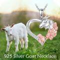 wholesale 925 Sterling Silver Goat Head in Heart Pendant with Rose Gold Plated Flower Charm Necklace for Women Girls Gifts-0-2