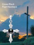 TOUPOP Sterling Silver Black Pearls Cross Necklace Women's Jewelry Gift-0-5