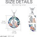 wholesale 925 Sterling Silver Round Blue Crystal Mother & Child Pendant with Pink Roses Necklaces Gifts for Women-0-3