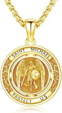 wholesale 925 Sterling Silver Saint Michael Guardian Angel Protect Us Charm Pendant Necklace for Men & Women-St Michael Necklace-Gold