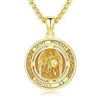 wholesale 925 Sterling Silver Saint Michael Guardian Angel Protect Us Charm Pendant Necklace for Men & Women-St Michael Necklace-Gold