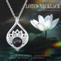 wholesale 925 Sterling Silver Black Cat's Eye & Zircon Lotus Pendant Necklace, 18+2 Chain, 24.5x16mm-0-4