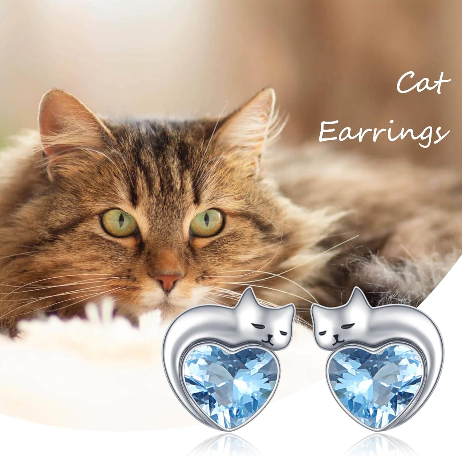 wholesale 925 Sterling Silver Birthstone Cat Stud Earrings Heart Jewelry for Women-0-4