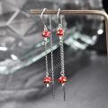 wholesale 925 Sterling Silver Mushroom Drop Earrings Red Cap White Spots Chain  for Women Girls-0-1