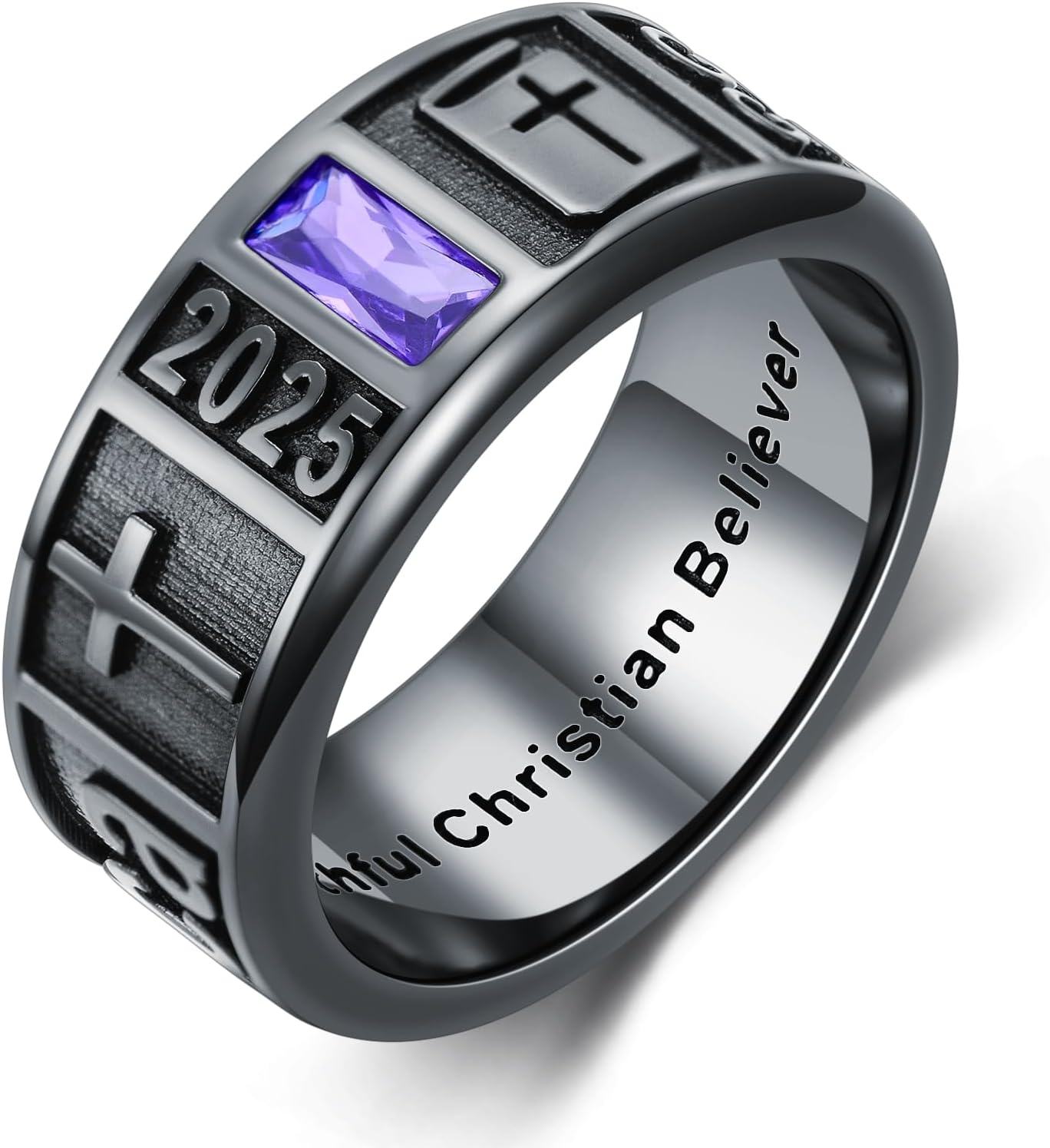 Sterling Silver Birthstone Men s Customizable Band Class Ring High School College Graduation Jewelry Gift 1 2 3 Pattern -Width-9.5mm\/ One Stone 3mm*6mm\/ Two Pattern # 3