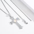 wholesale 925 Sterling Silver Cross with Pearl and Yellow Stone Pendant Necklace for Women Christian s-0-3