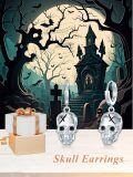 wholesale 925 Sterling Silver Skull Cross Drop Dangle Leverback Earrings for Women Girls Gothic  48mm Long-0-5