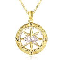 wholesale 925 Sterling Silver Compass Pendant with Birthstones for Women-04-04-Apr-Apr