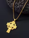 wholesale Gold Celtic Knot Claddagh Heart Cross Pendant Necklace Wholesale for Men & Women - Religious  Set w/ 24 Rope Chain and Box Packaging-0-3
