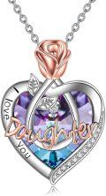 wholesale TOUPOP Christmas Gifts For Daughter I Love You Daughter Necklace With Rose Flower 925 Sterling Silver Crystal Birthday Christmas Jewelry -0-0