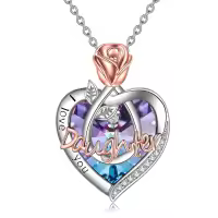 TOUPOP Sterling Silver Crystal Necklace For Daughter I Love You Rose Flower Jewelry-undefined