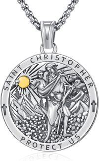 wholesale Sterling Silver Archangel Medals St Pendant Necklace for Men Women-29-St Christopher Large(6-round silver)