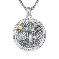 wholesale 925 Sterling Silver Archangel Medals St Pendant Necklace for Men Women-29-St Christopher Large(6-round silver)