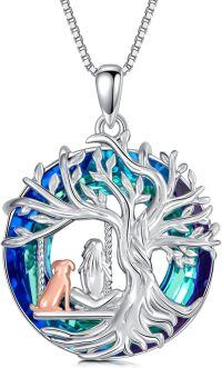 wholesale 925 Sterling Silver Tree of Life with Cat and Bird Pendant Necklace for Women-Dog and Girl