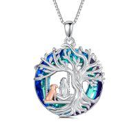 wholesale 925 Sterling Silver Tree of Life with Cat and Bird Pendant Necklace for Women-Dog and Girl