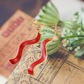 wholesale 925 Sterling Silver Plated Gold- Red Enamel Wave Drop Earrings for Women-0-5