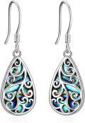 wholesale 925 Sterling Silver Abalone Shell Teardrop Filigree Tree of Life Dangle Earrings for Women-0-0