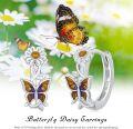 wholesale 925 Sterling Silver Sunflower & Butterfly Huggie Hoop Earrings with Amber Accents-0-5