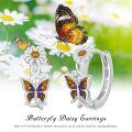 wholesale 925 Sterling Silver Sunflower & Butterfly Huggie Hoop Earrings with Amber Accents-0-5