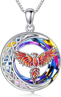 wholesale 925 Sterling Silver Rainbow Crystal Celtic Phoenix Pendant Necklace-Phoenix-Volcano Crystal