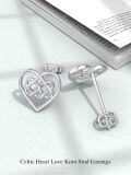 wholesale 925 Sterling Silver Celtic Knot Heart Stud Earrings - Irish  for Women-0-3