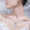 wholesale 925 Sterling Silver Blue Turquoise & Cubic Zirconia Compass Pendant Necklace for Women Girls Gifts Vintage Bohemian Style Jewelry 45cm Chain Length-0-20