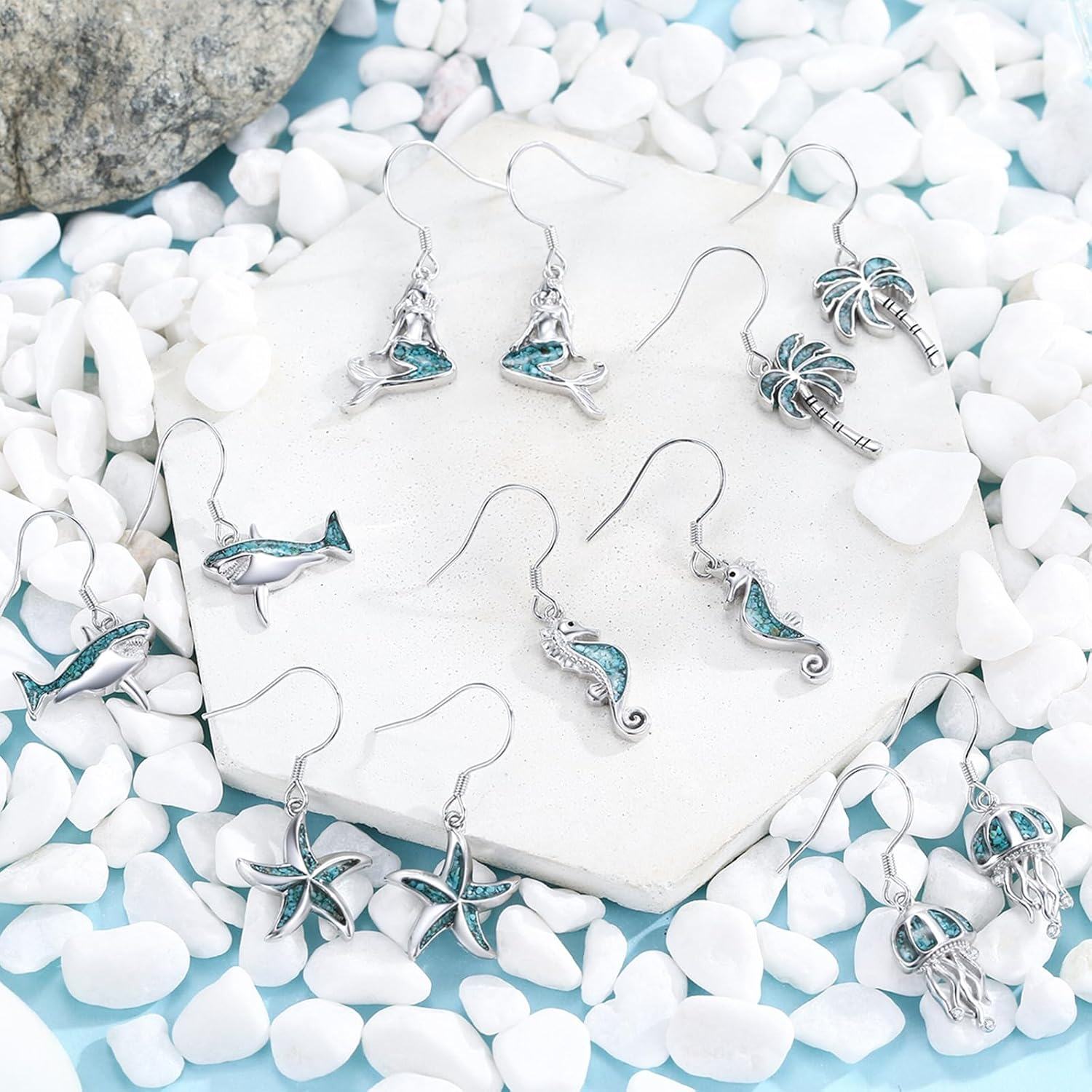 wholesale 925 Sterling Silver Palm Tree Turquoise Stone Hook Earring Beach Jewelry-0-2