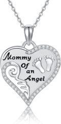 wholesale 925 Sterling Silver Mommy of an Angel Footprint Heart Pendant Necklace-0-0