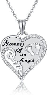 wholesale 925 Sterling Silver Mommy of an Angel Footprint Heart Pendant Necklace-Mommy of an Angel