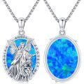 wholesale 925 Sterling Silver Guardian Angel Pendant Necklace Wholesale With Blue Enamel Inlay And Child Motif-0-1