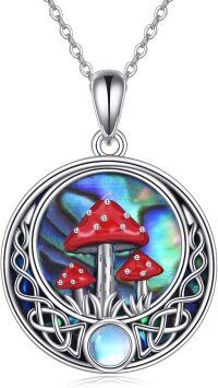 wholesale 925 Sterling Silver Red Mushroom with Blue Opal Stone Round Pendant Necklace for Women-Celtic Knot-Abalone