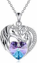 wholesale 925 Sterling Silver Unicorn & Heart Pendant Necklace with Swarovski Crystal for Women-0-0