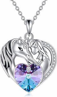 wholesale 925 Sterling Silver Unicorn & Heart Pendant Necklace with Swarovski Crystal for Women-Horse Pendant