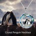 wholesale 925 Sterling Silver Blue Crystal Penguin Love Heart Pendant Necklace for Women Girls  45cm Chain Length-0-2