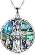wholesale 925 Sterling Silver Abalone Shell Hecate Triple Moon Goddess Wolf Pendant Necklace-0-0