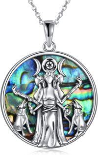 wholesale 925 Sterling Silver Abalone Shell Hecate Triple Moon Goddess Wolf Pendant Necklace-round