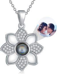 wholesale 925 Sterling Silver Flower Shape Pearl Pendant Necklaces - Romantic Gift for Her-J-Sunflower+photo
