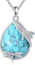 wholesale 925 Sterling Silver Natural Turquoise Dragonfly Pendant Necklace for Women-0-0