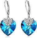 wholesale 925 Sterling Silver Butterfly Blue Crystal Heart Leverback Earrings-0-0