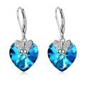 wholesale 925 Sterling Silver Blue Crystal Heart Butterfly Drop Earrings For Women-0-0