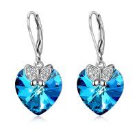 wholesale 925 Sterling Silver Blue Crystal Heart Butterfly Drop Earrings For Women-A-Butterfly-Blue