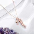 wholesale Rose Gold 925 Sterling Silver Cornicello Italian Horn & Cross Pendant Necklace with Cubic Zirconia Stones 24 Chain-0-2