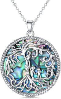 wholesale Sterling Silver Family Tree of Life Necklace for Mom Daughter Son Women Birthstone-Abalone Shell-2 Children