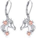 wholesale 925 Sterling Silver Horse Head Flower Drop Earrings for Women Girls  4cm Long-0-0
