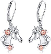 wholesale 925 Sterling Silver Horse Head Flower Drop Earrings for Women Girls  4cm Long-Horse